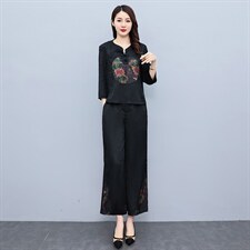 HXY803香云纱2022夏新款高端真丝时尚洋气复古套装阔腿裤两件套，商品下架区，华秀衣