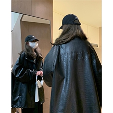 大码pu皮衣夹克钢印美式女复古oversize显瘦设计感情侣机车外套秋，女装皮衣，星座226-2