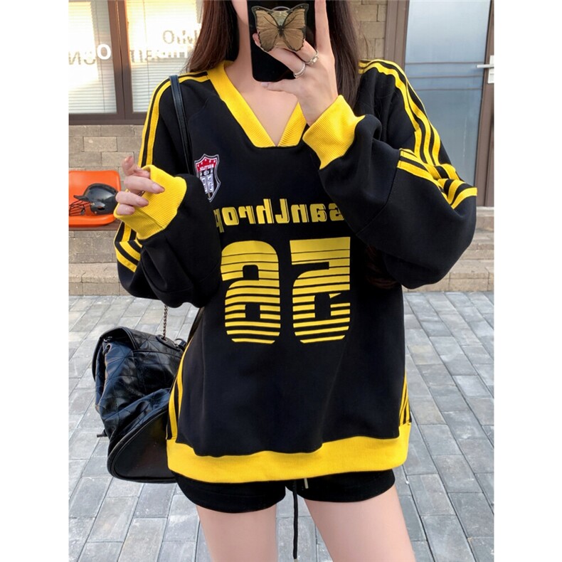 EE183-P60美式复古刺绣V领球衣卫衣运动街头情侣套头三条杠上衣，男装卫衣，星座911-3