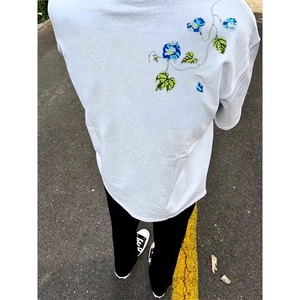 网图有货 夏季全幅缠绕花卉刺绣短袖T恤男女情侣宽松上衣A556-P35图片