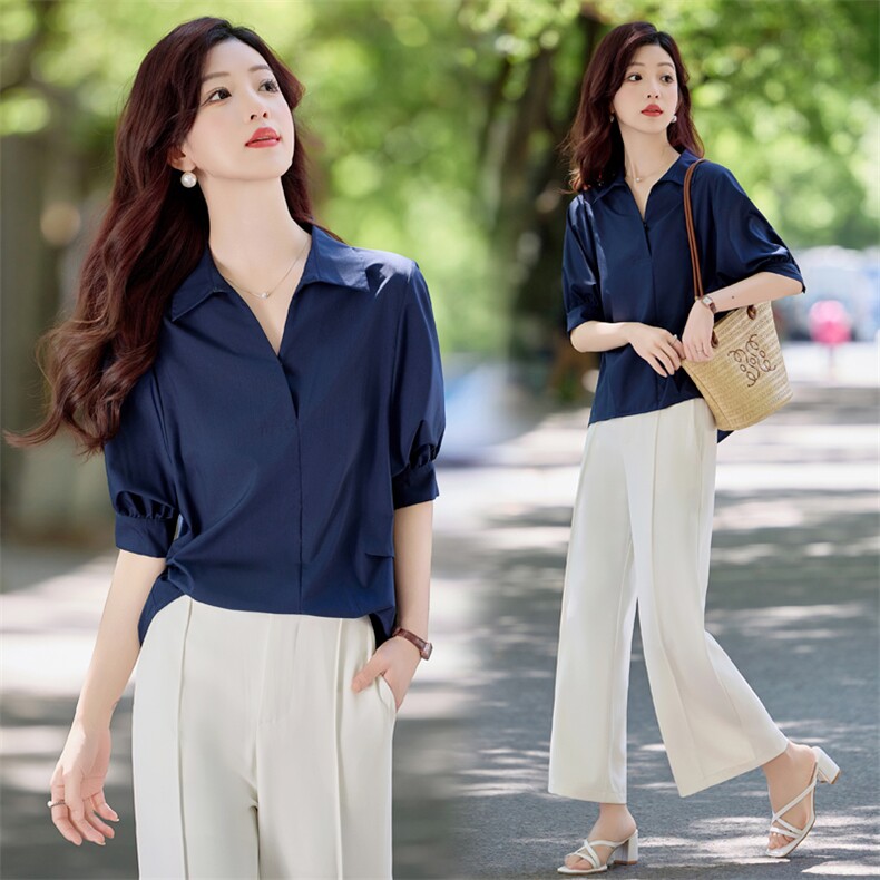 LIGHTMATURE夏季新款上衣慵懒风衬衫女设计感休闲宽松半袖衬衣女，女装套装/套裙，水衣源