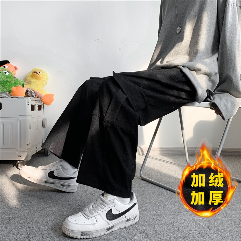 加绒灯芯绒休闲裤男港风潮流大口袋2023冬季新款ins长裤K2908-P33,男装休闲裤,星座412