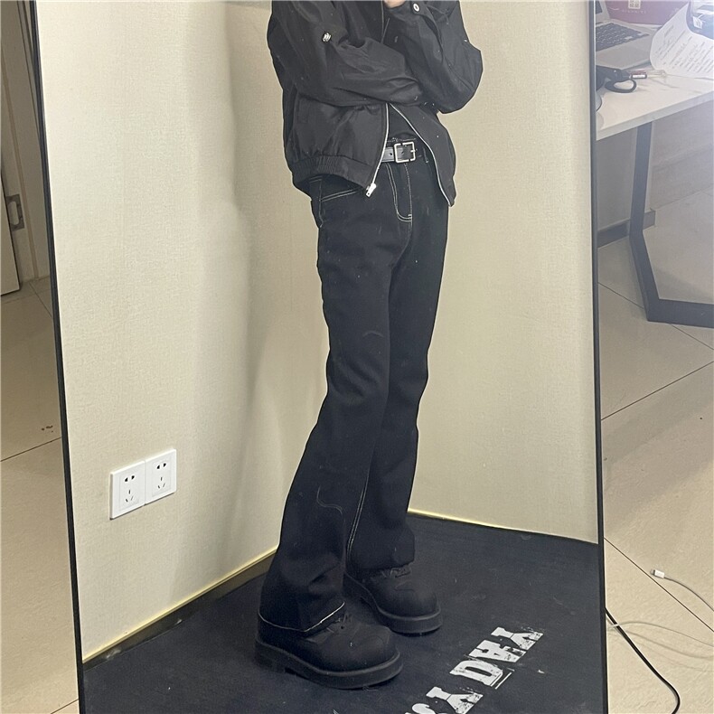 <自拍图>美式复古飘带微喇叭裤男高街显瘦修身牛仔裤Y9147-P48,男装牛仔裤,星座1109-4