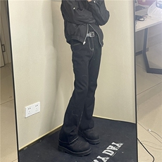 <自拍图>美式复古飘带微喇叭裤男高街显瘦修身牛仔裤Y9147-P48，男装牛仔裤，星座1109-4