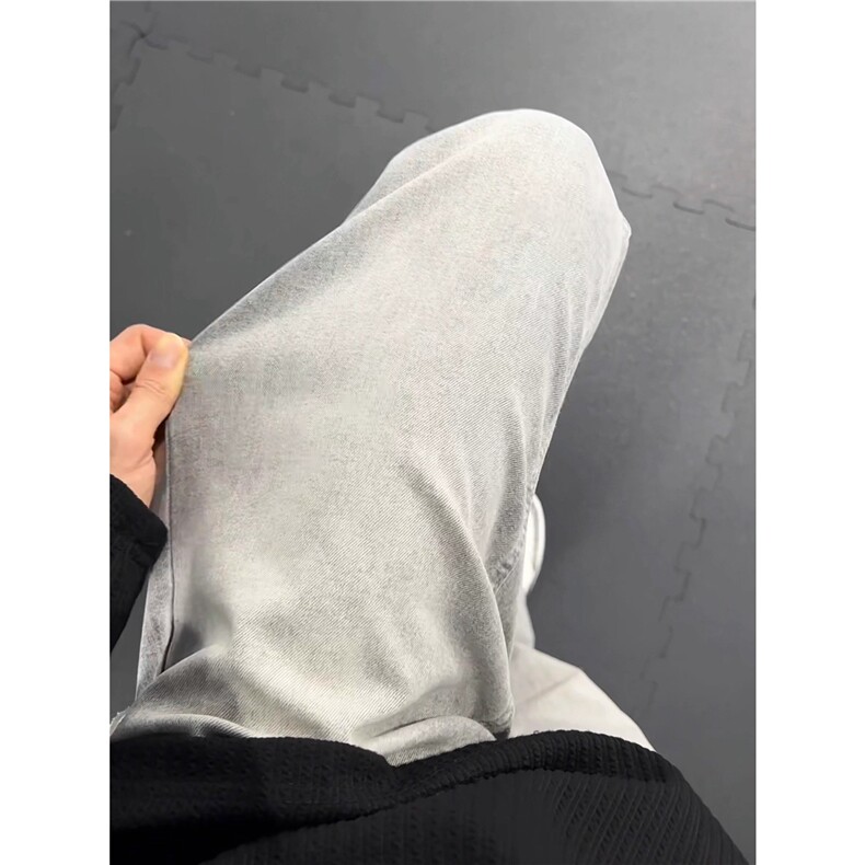 美式高街加绒加厚裤子男秋冬烟灰色牛仔裤KF3058常规P39加绒P49,男装牛仔裤,四季星座505