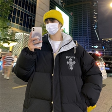特批港风夜景宽松十字架印花休闲连帽棉服A247-MY162特批85控138，男装棉衣，电商A247