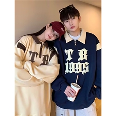 半拉链翻领卫衣男2026新款春秋情侣外套美式复古拼色上衣BWY15，女装短外套，星座208-5