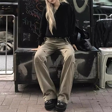 W11061-P63网图现货新款美式复古卡其色直筒宽松工装休闲牛仔裤，男装牛仔裤，星座1608