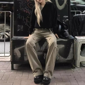 W11061-P63 网图现货 新款美式复古卡其色直筒宽松工装休闲牛仔裤图片