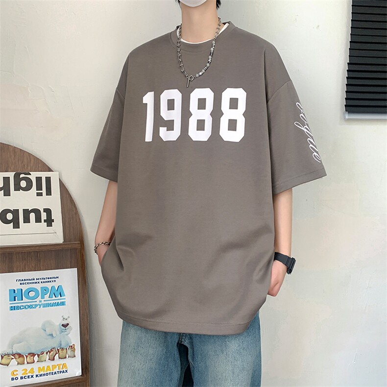 冰氧仿短袖港风白墙夏季休闲百搭刺绣纯色男上衣TC3147-P22控48,男装T恤,星座717