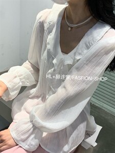 2022春夏新款韩版 防晒荷叶领边小衫图片
