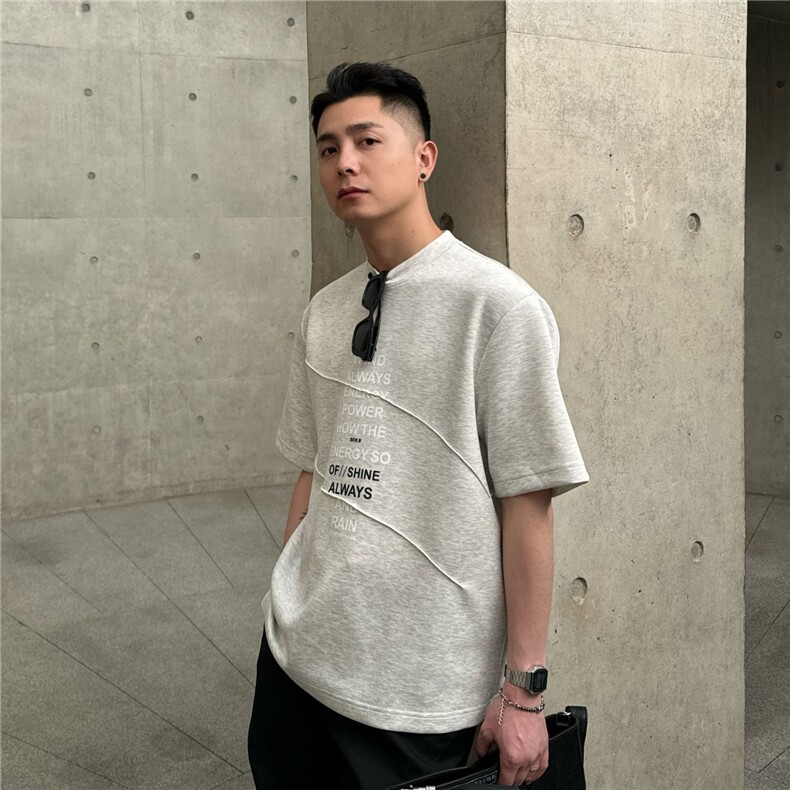 美式重磅拼接boxy高级感空气棉柔软亲肤短袖T恤男宽松cleanfit潮,男装T恤,星座1210-1
