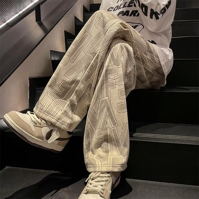 灯芯绒裤子男ins潮牌港风直筒阔腿宽松休闲Z92A加绒加厚P43常规32,男装休闲裤,星座1116-2