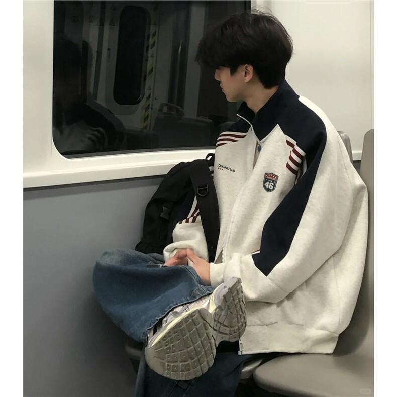 现货！！华棉立领卫衣夹克插肩袖条纹撞色外套PY0017-P55，男装夹克，星座1005-6