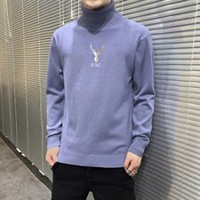 秋冬可翻高领毛衣男鹿头纯色长袖男刺绣毛衫打底针织衫米M255P33，男装针织衫/毛衣，星座1207