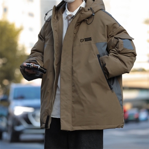 美式复古潮牌拼色机能冲锋衣冬季宽松工装连帽棉服男W8037-P98