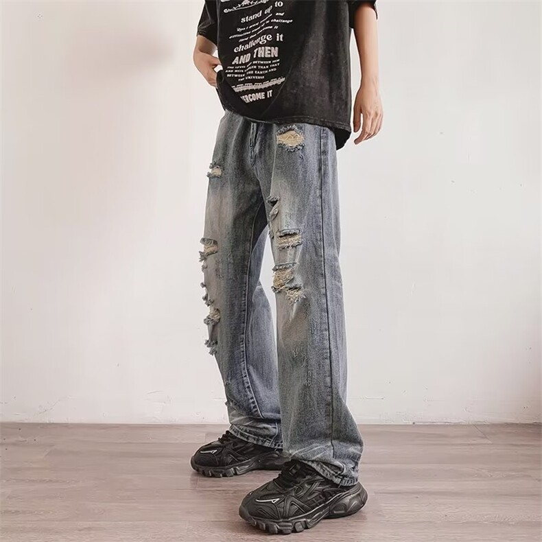 美式高街破洞牛仔裤男韩版潮流个性帅2024秋冬ins长裤RK1079-P41,男装牛仔裤,星座412-2