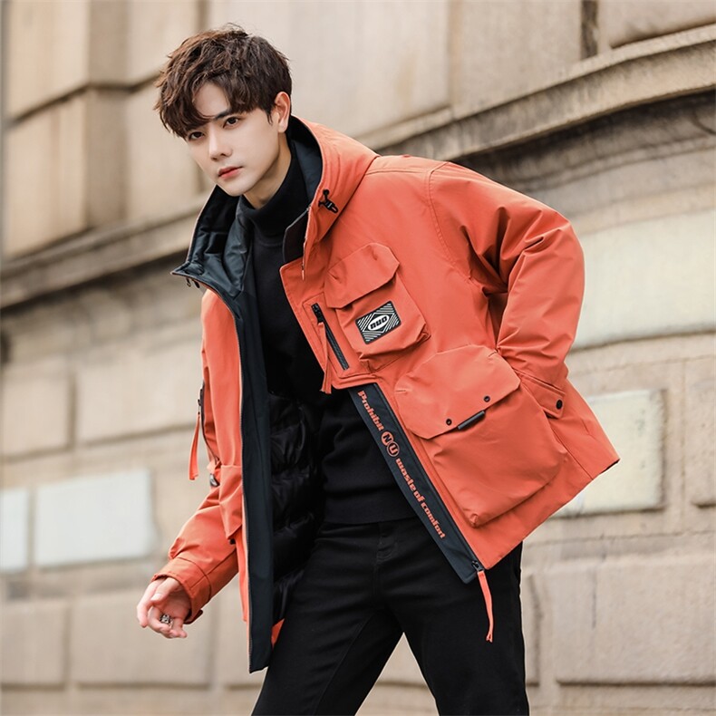 2025年男士冬季纯色短款连帽工装大口袋羽绒服外套S186P360,男装羽绒服,电商A221-2