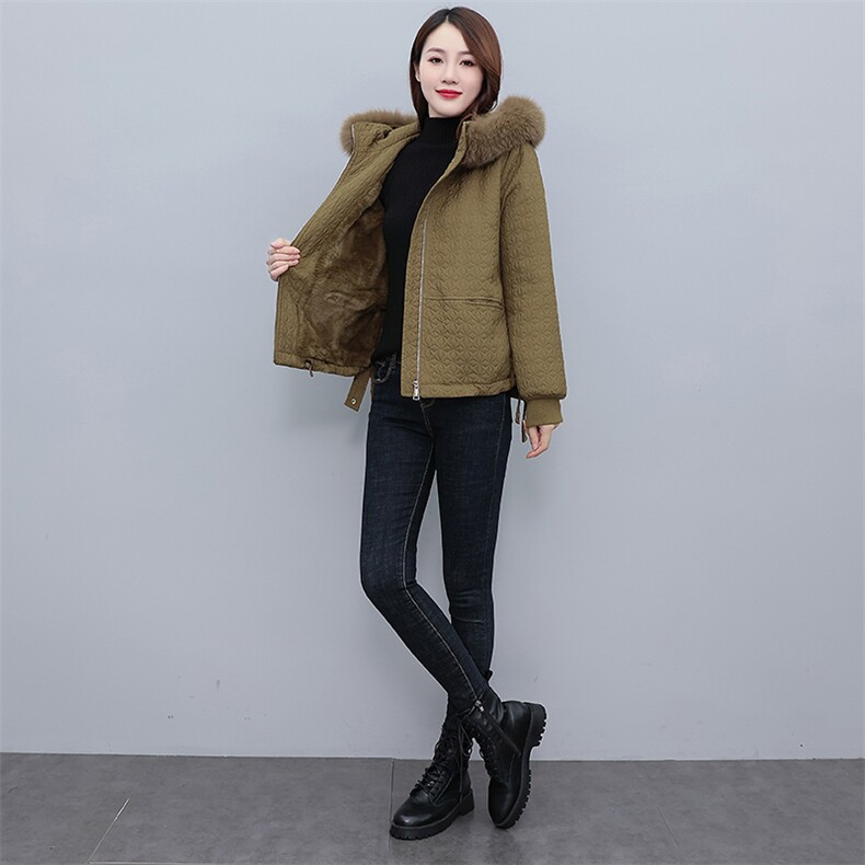欧货提花派克服女2022新款时尚大毛领高级感加绒加厚工装棉衣外套,女装棉衣/棉服,奕薇雅