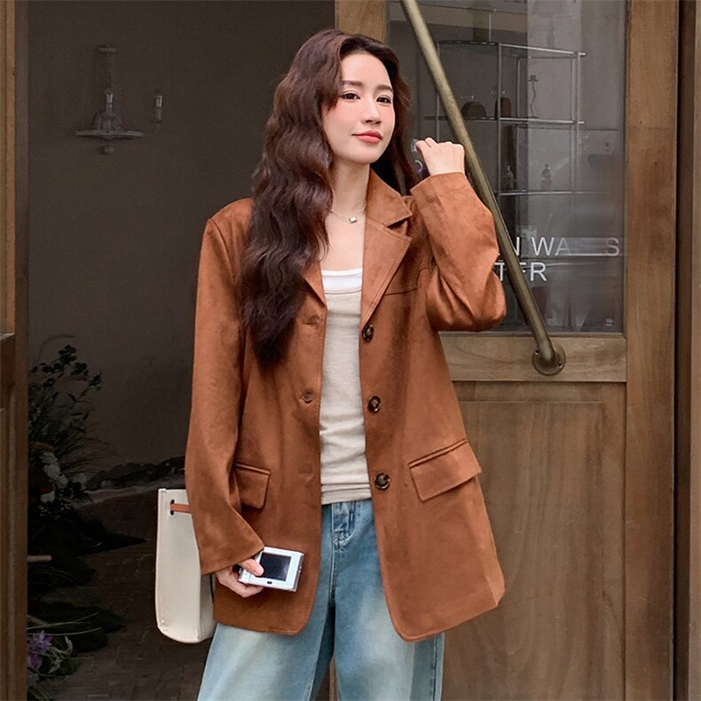 翻领常规单排扣中长款插肩袖西装上衣小西服休闲春秋春秋气质网红，女装短外套，浙宝305