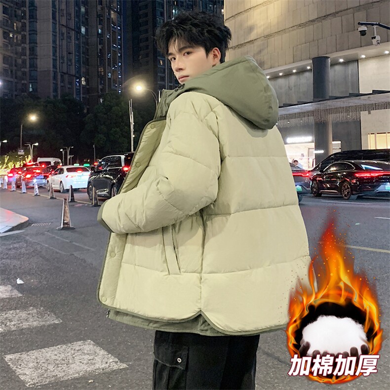 日系复古假两件连帽棉衣男冬季宽松情侣冬季棉服M0829-P103,男装棉衣,星座308B-2