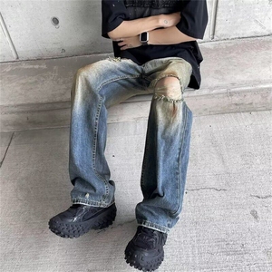 DT1718-P50新款牛仔裤男潮牌直筒阔腿裤男生美式潮牌休闲裤子男图片