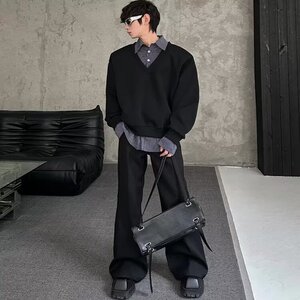 8198-P46 流行潮流新款文艺原宿慵懒假两件卫衣日系ins百搭图片