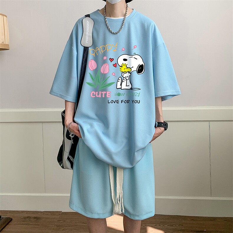 华夫格套装运动短袖t恤套装休闲两件套一套HZ84324-P44,男装T恤,电商A040
