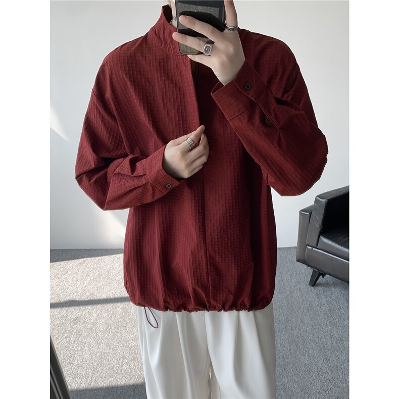 时尚立领棒球服衬衫韩版户外宽松抽绳防晒外套衬衫男冲锋衣P42,男装防晒衣,电商B319