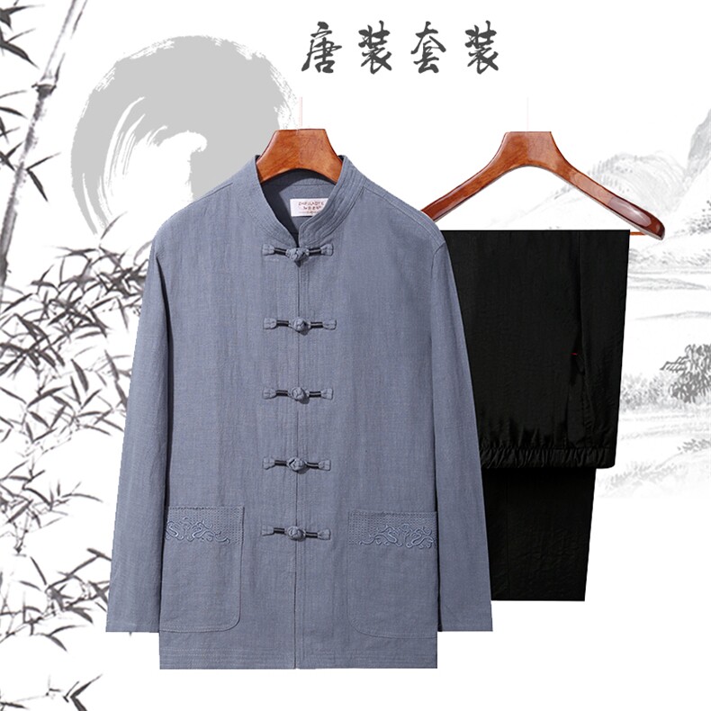 DR86钱塘2020-2夏季新款男士唐装套装时尚风两件套P143，男装民族服装，钱塘207-2