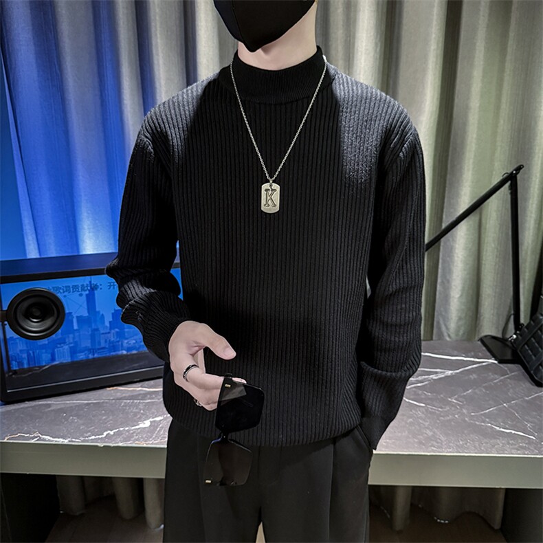 男士半高领毛衣坑条螺纹韩版百搭显瘦打底衫A368-W6005-P68,男装T恤,电商A368