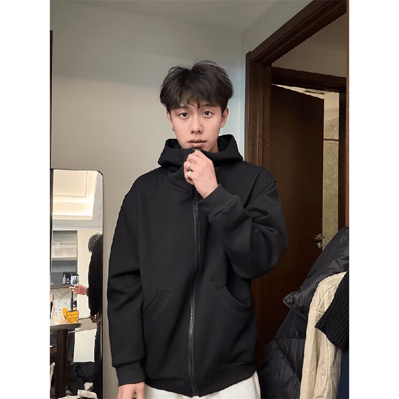 抖音得物高品质26春装美式高街重磅宽松结构高领连帽卫衣外套W60,女装短外套,电商A486