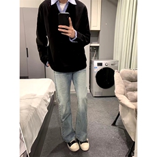 抖音得物高品质26春装美式高街假两件衬衫领长袖卫衣POLO领打底衫，男装T恤，电商A486