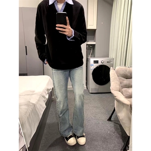 抖音得物高品质26春装美式高街假两件衬衫领长袖卫衣POLO领打底衫图片