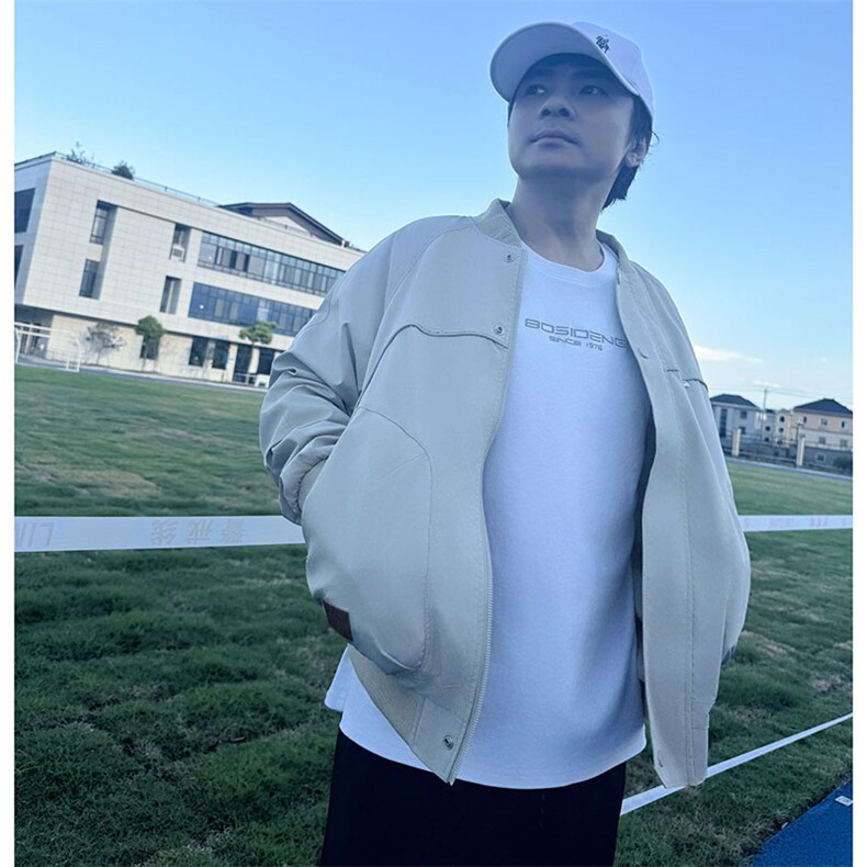 男士休闲棒球领夹克衫外套大码宽松文艺男主夹克外衣设计感Y004图片