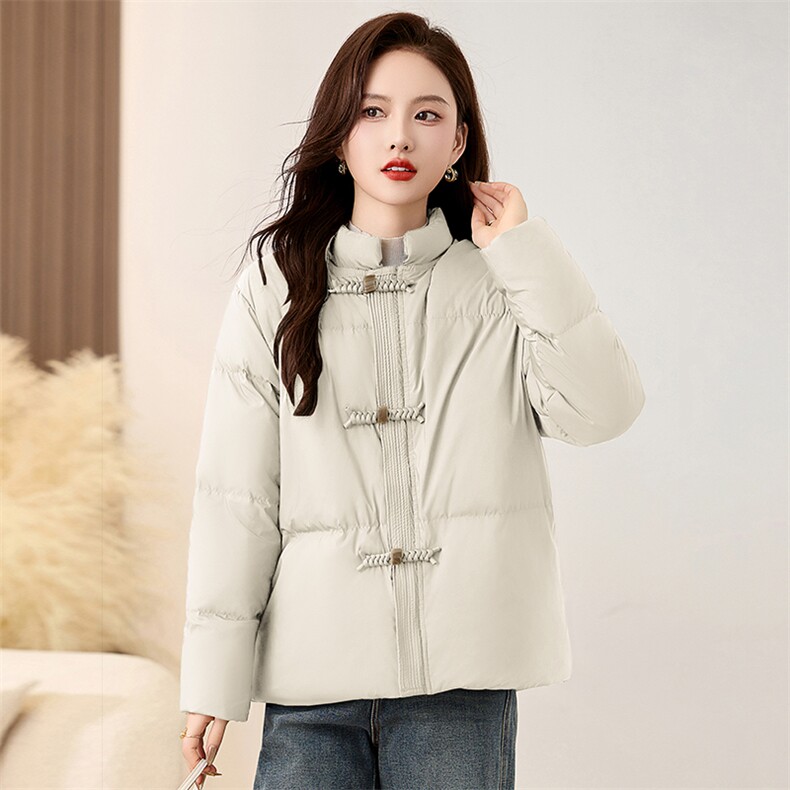 民族风羽绒服女冬季2024新款时尚极简纯色保暖复古中式盘扣大外套,女装羽绒服,衣之秀