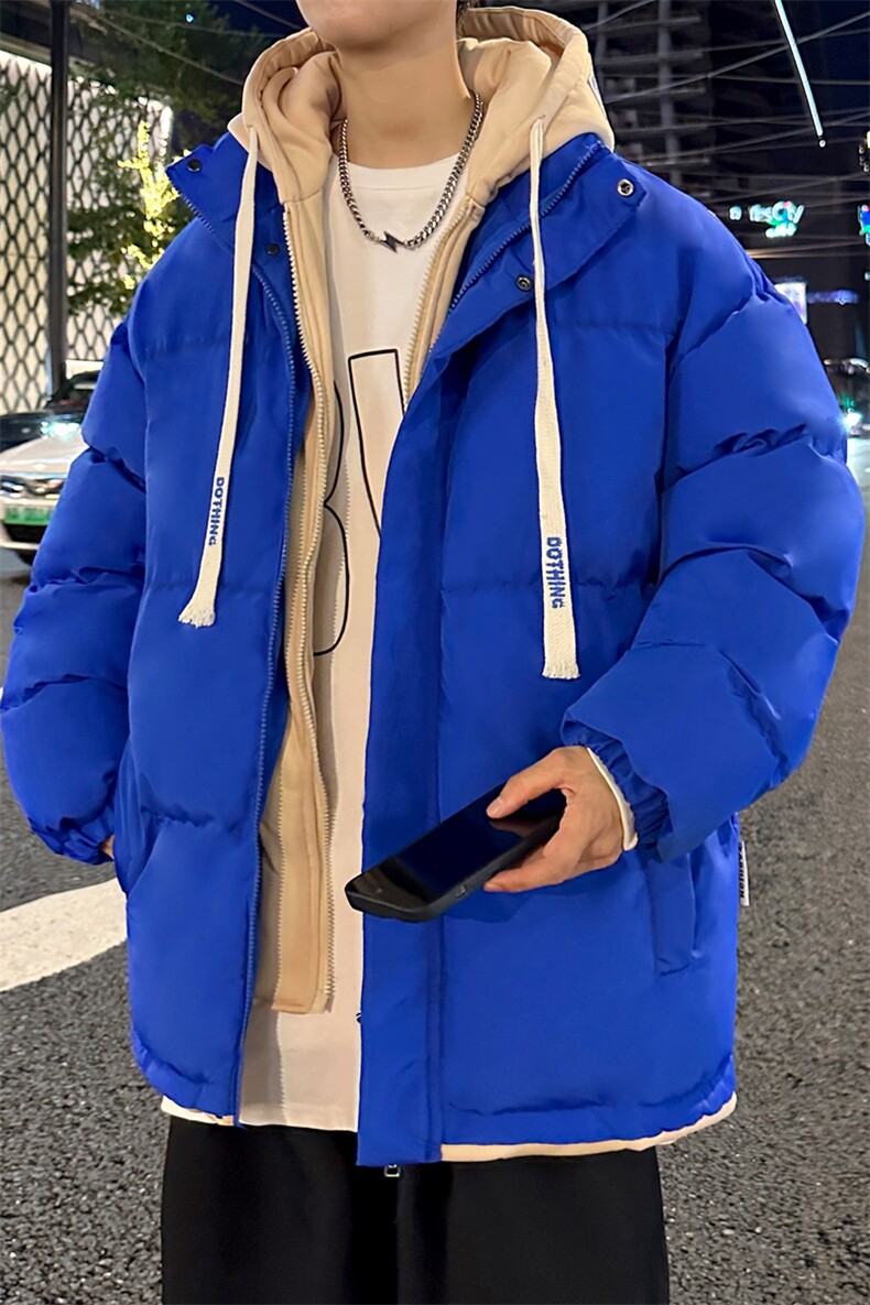 新款男冬季假两件连帽加厚港风棉衣M062-P70控158,男装棉衣,星座717