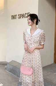 蕾丝木耳边碎花连衣裙,女装连衣裙,乔西儿