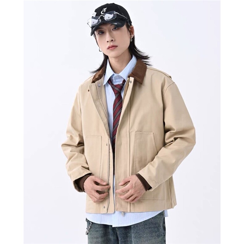 W23-P85美式翻领帆布夹克外套男女2025春秋冬宽松工装棒球服,男装夹克,电商B323A