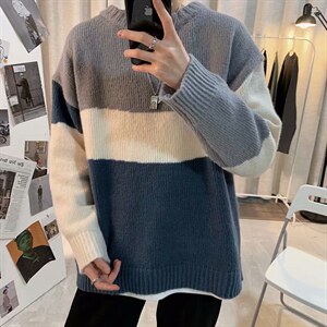 港风潮流拼色宽松圆领毛衣男韩版慵懒风百搭针织衫ins潮MY622-P30,男装针织衫/毛衣,星座1008-2