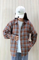 春季新款现货（跨境电商）格子男女情侣款潮流宽松格纹衬衣，男装衬衫，星座1107-1