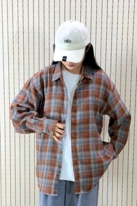 春季新款现货（跨境电商）格子男女情侣款潮流宽松格纹衬衣图片