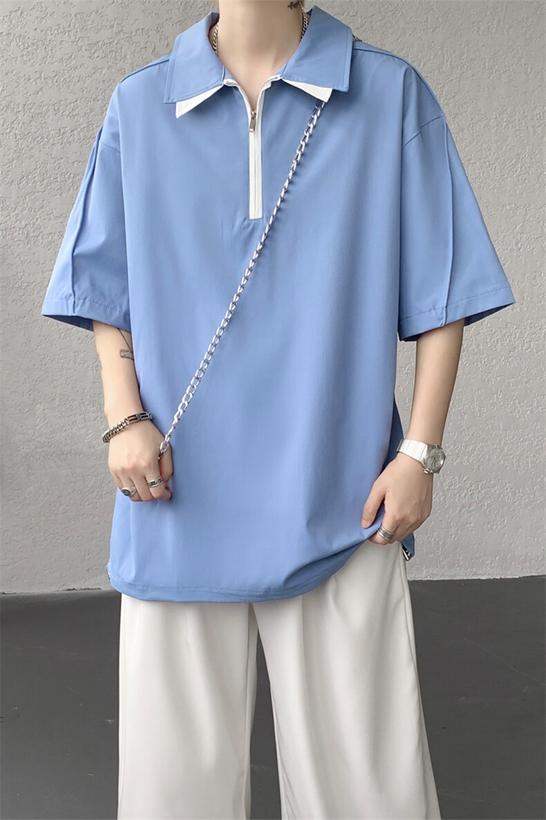 男士夏季冰丝凉感透气短袖衬衫美式青春拼色拼接设计感衬衫T恤,男装衬衫,电商B319