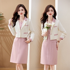 粉色背心连衣裙子小香风短外套2024秋季女装秋装搭配一整套，女装连衣裙，贝蕾酷儿