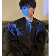春秋轻奢高级感小香风外套男士韩版潮流时髦亮丝呢子西服痞帅气质，男装西服，星座601-1