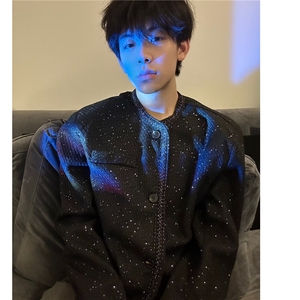 春秋轻奢高级感小香风外套男士韩版潮流时髦亮丝呢子西服痞帅气质图片