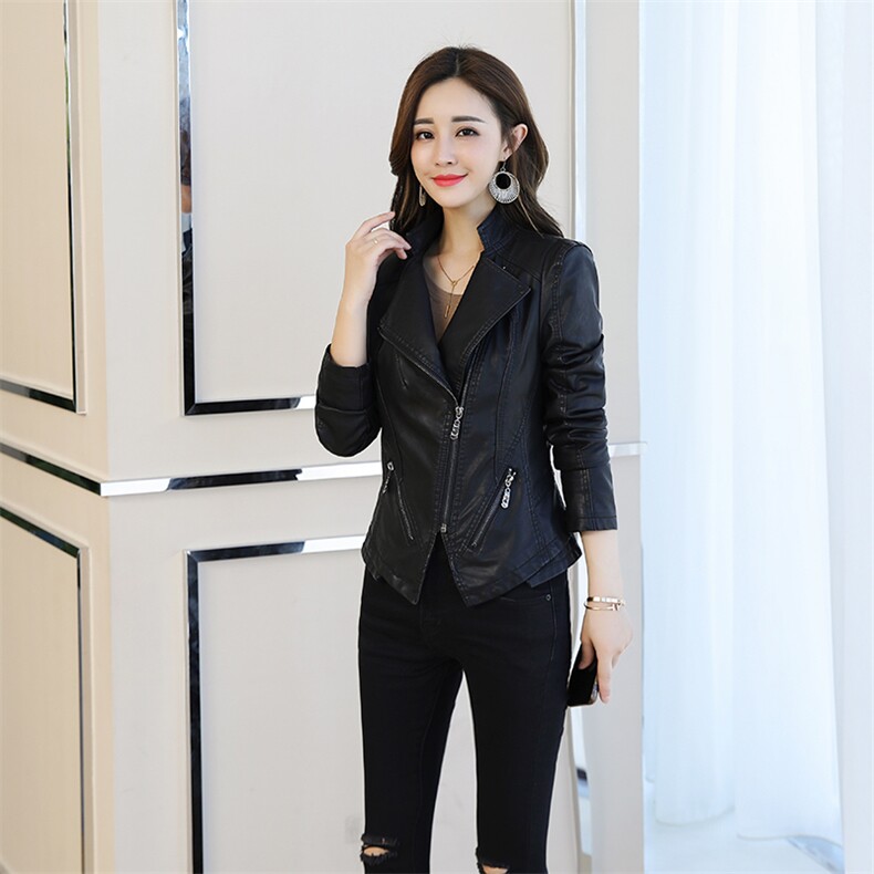现货皮衣女韩版百搭显瘦机车pu皮夹克潮16082355,女装皮衣,艾青服饰