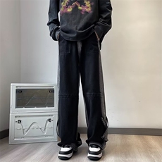 美式vibe复古翻领设计感牛仔裤男女高街直筒阔腿扎长裤CN993-p55，男装牛仔裤，星座1008-2