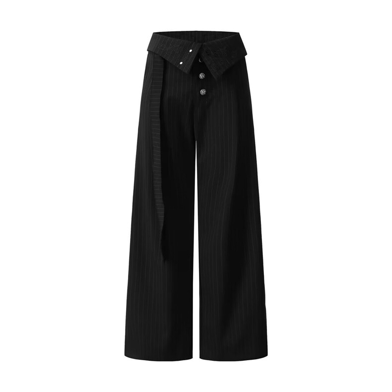 时尚ins潮流新款条纹打褶剑道反折刺绣设计休闲裤文艺原宿流行，男装休闲裤，星座506A