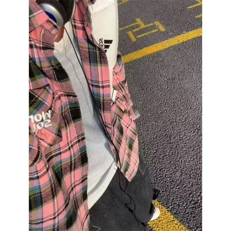 休闲格子衬衫外套春季2025新款痞帅青少年男女款长袖衬衣C59,男装衬衫,星座1116A（原606A-3）